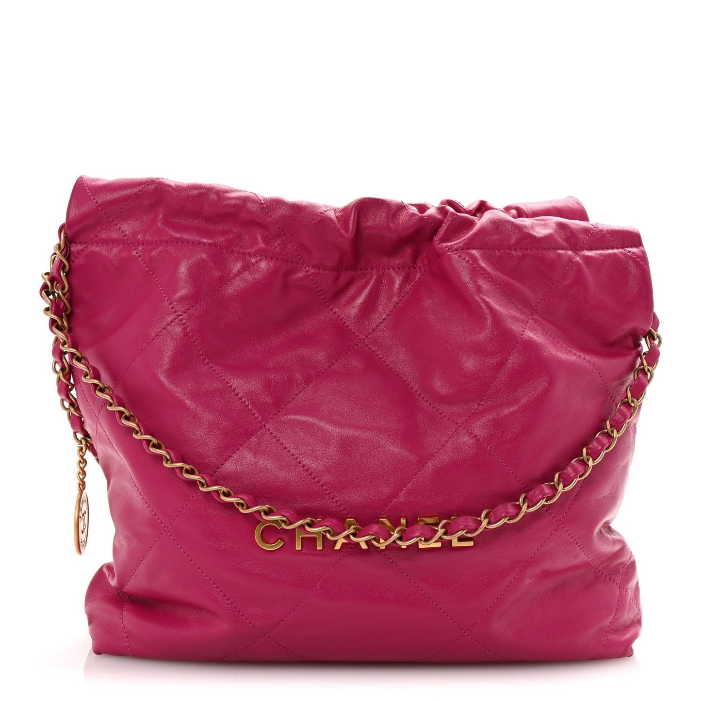 Shiny Calfskin Quilted Small Chanel 22 Fuchsia