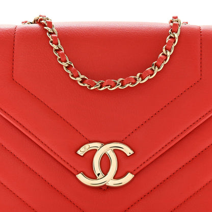 Calfskin Quilted Chevron Small Envelope Flap Red
