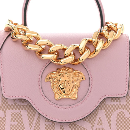 Calfskin Canvas Allover La Medusa Small Top Handle Handbag Pink