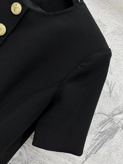 LV 25 Round-Neck Logo Metal Buttoned Dress Black Poliester
