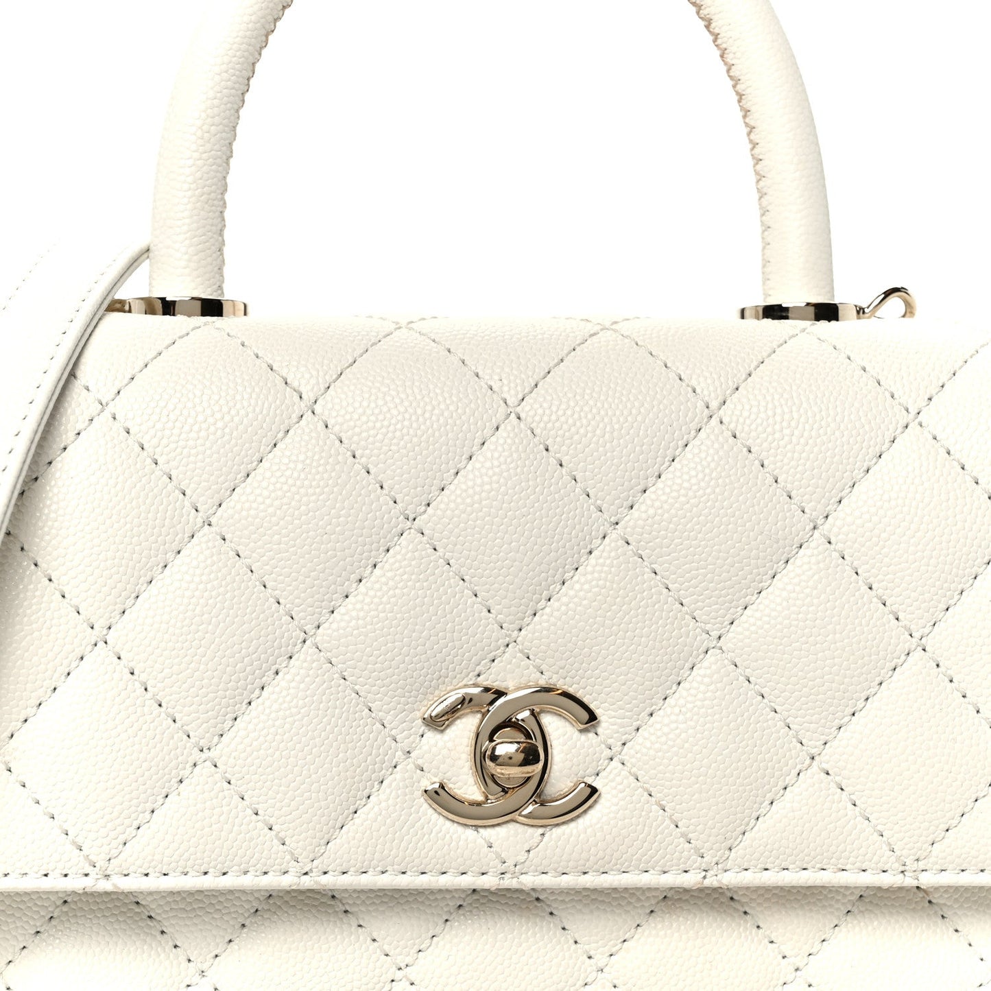 Caviar Quilted Mini Coco Handle Flap White