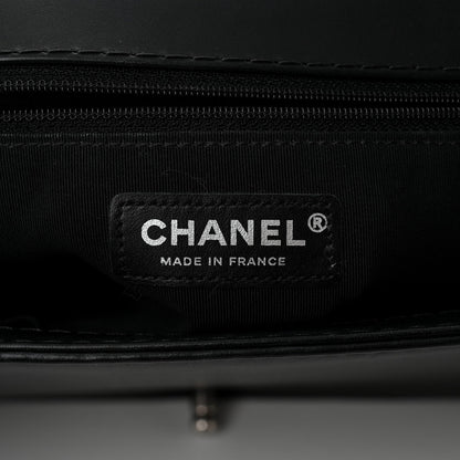 Calfskin Double Stitch Large Boy Flap Black