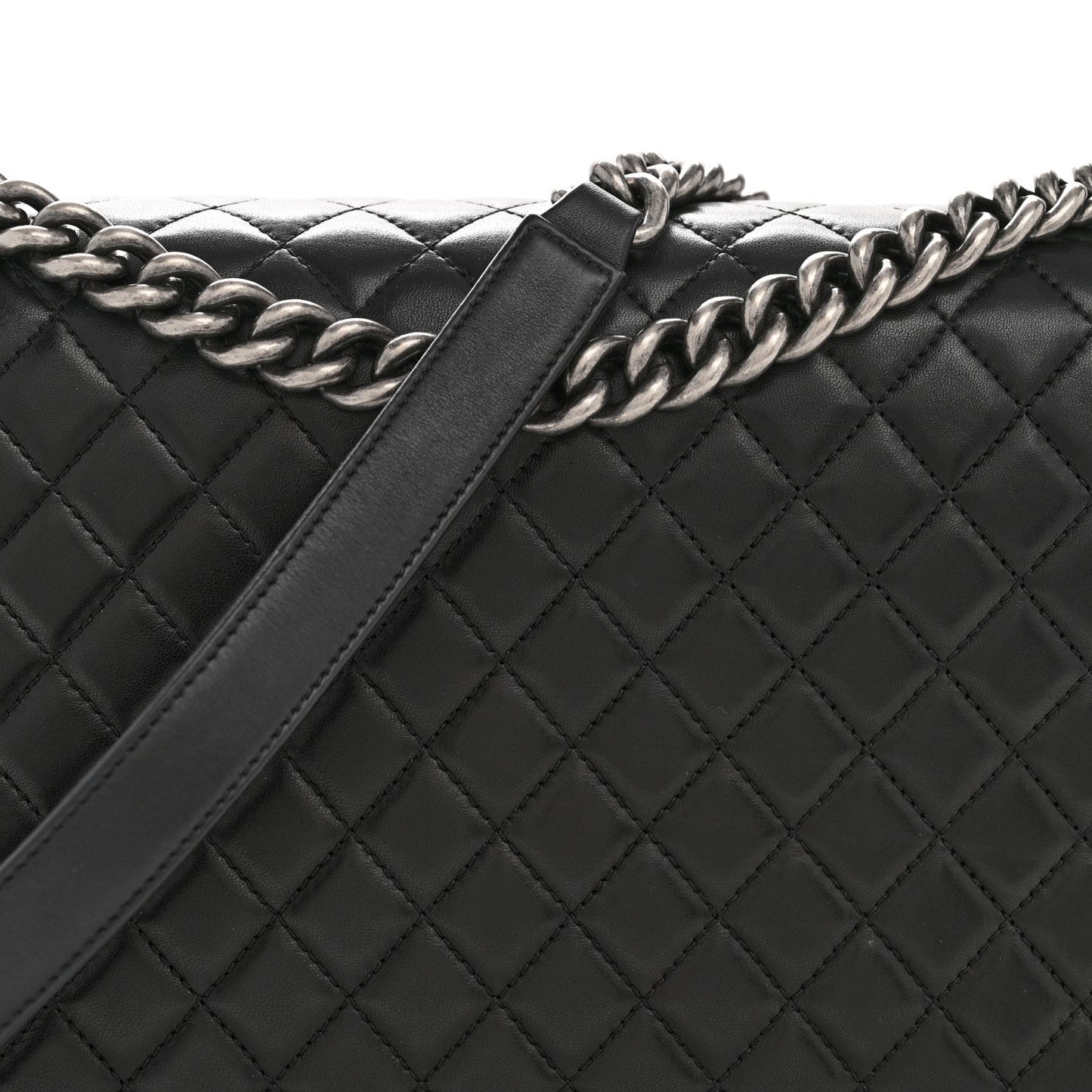 Lambskin Quilted Large Boy Flap Black