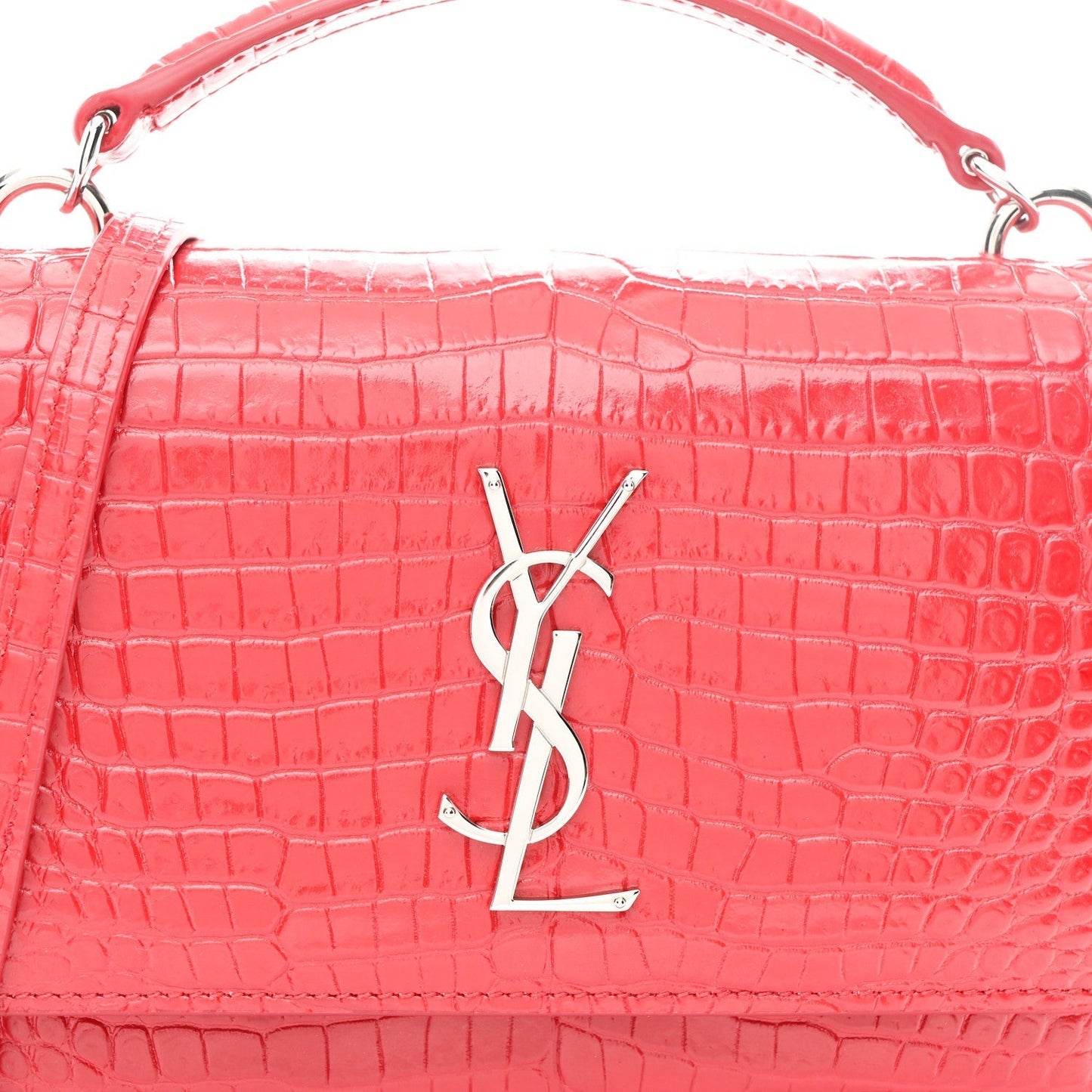 Calfskin Crocodile Embossed Monogram Sunset Chain Wallet Rouge Eros