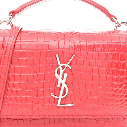 Calfskin Crocodile Embossed Monogram Sunset Chain Wallet Rouge Eros