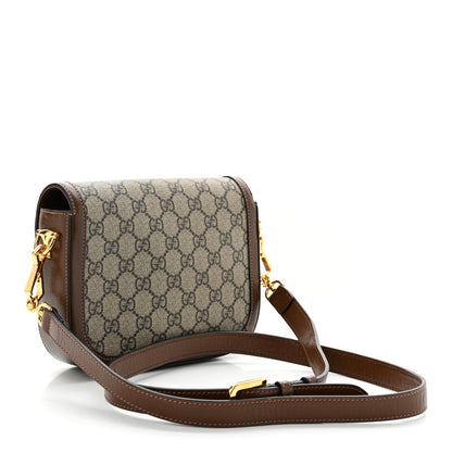 GG Supreme Monogram Web Mini Horsebit 1955 Shoulder Bag Beige Brown Sugar