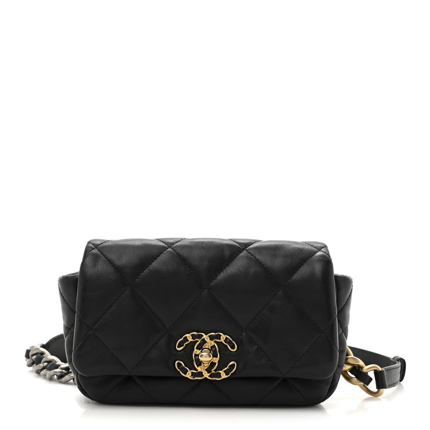 Goatskin Quilted Chanel 19 Waist Bag Black