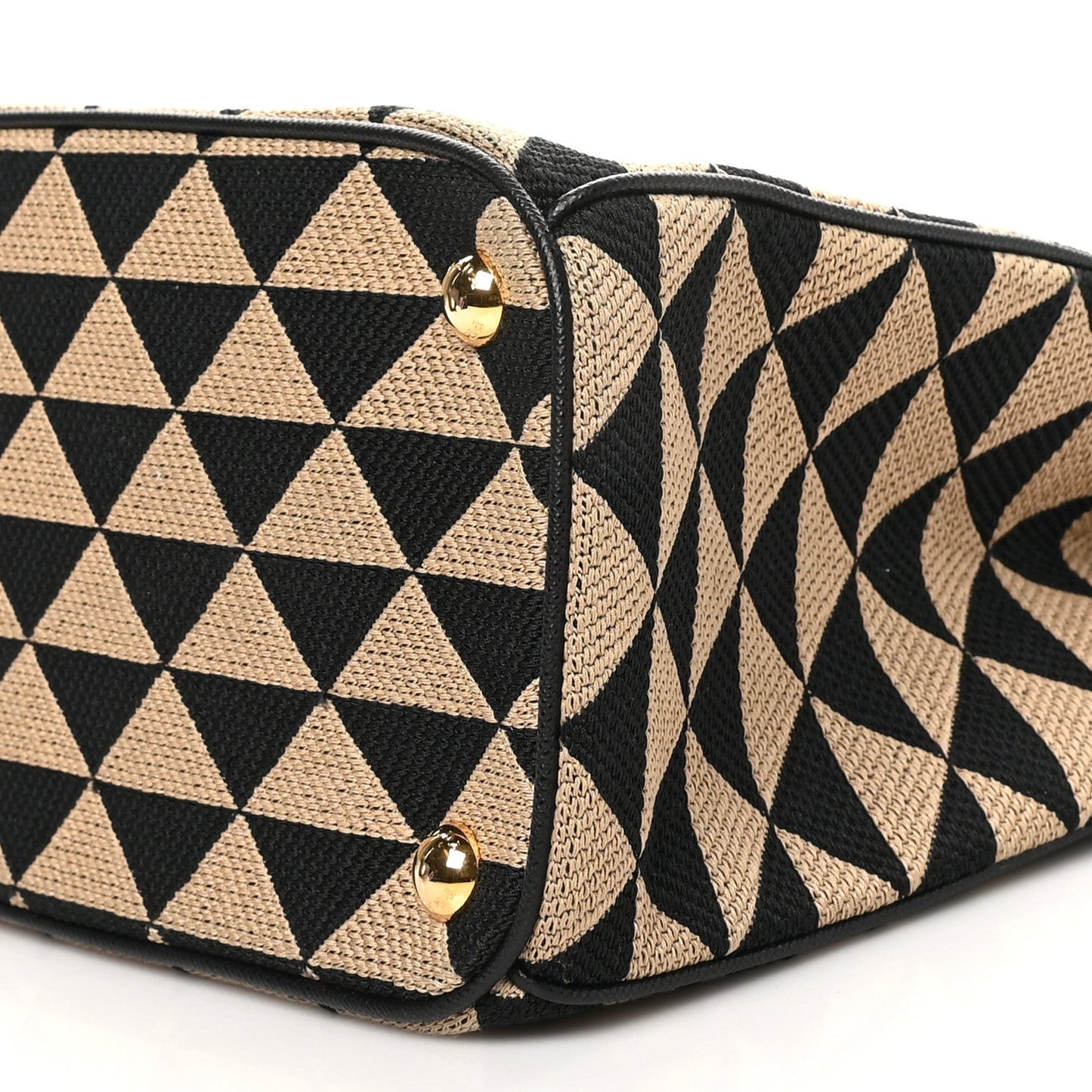 Jacquard Saffiano Triangolo Symbole Embroidered Small Galleria Double Zip Tote Black Corda