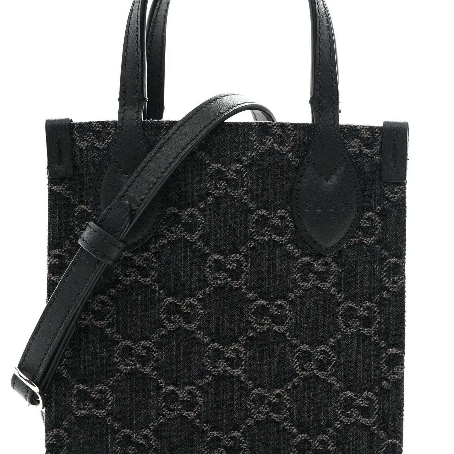 Denim GG Monogram Dollar Calfskin Mini Ophidia Tote Black Grey