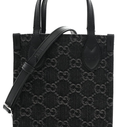 Denim GG Monogram Dollar Calfskin Mini Ophidia Tote Black Grey