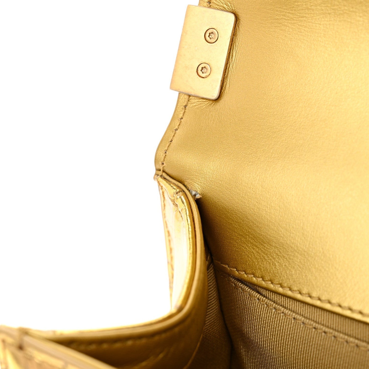 Metallic Calfskin Crocodile Embossed Graffiti Medium Cocodile Boy Flap Gold