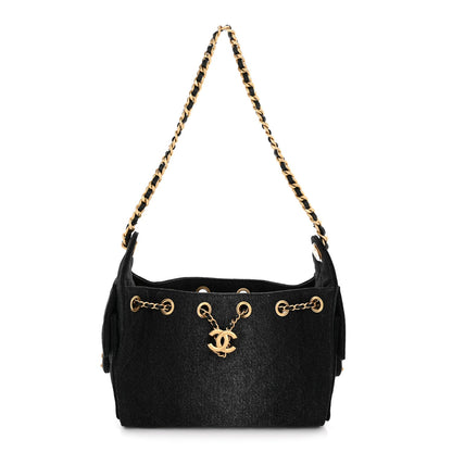 Washed Denim Quilted Mini Chanel 25 Handbag Black