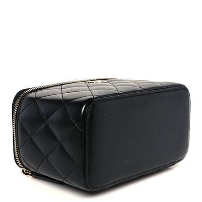 Lambskin Quilted Small Top Handle Vanity Case With Chain Black