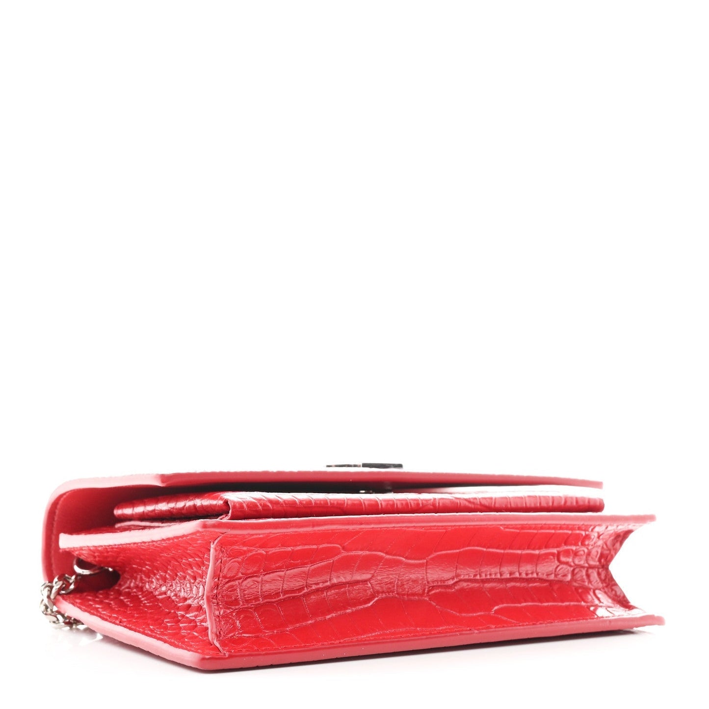 Calfskin Crocodile Embossed Monogram Sunset Chain Wallet Rouge Eros