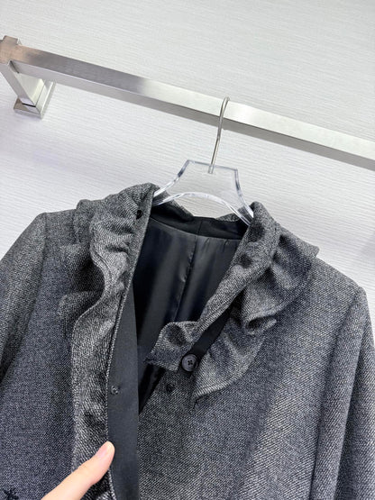 CD 25SS Ruffled V-neck Dress Gray Wool 306506