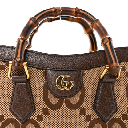 Monogram Jumbo GG Textured Dollar Calfskin Small Diana Tote Bag Camel Ebony New Acero