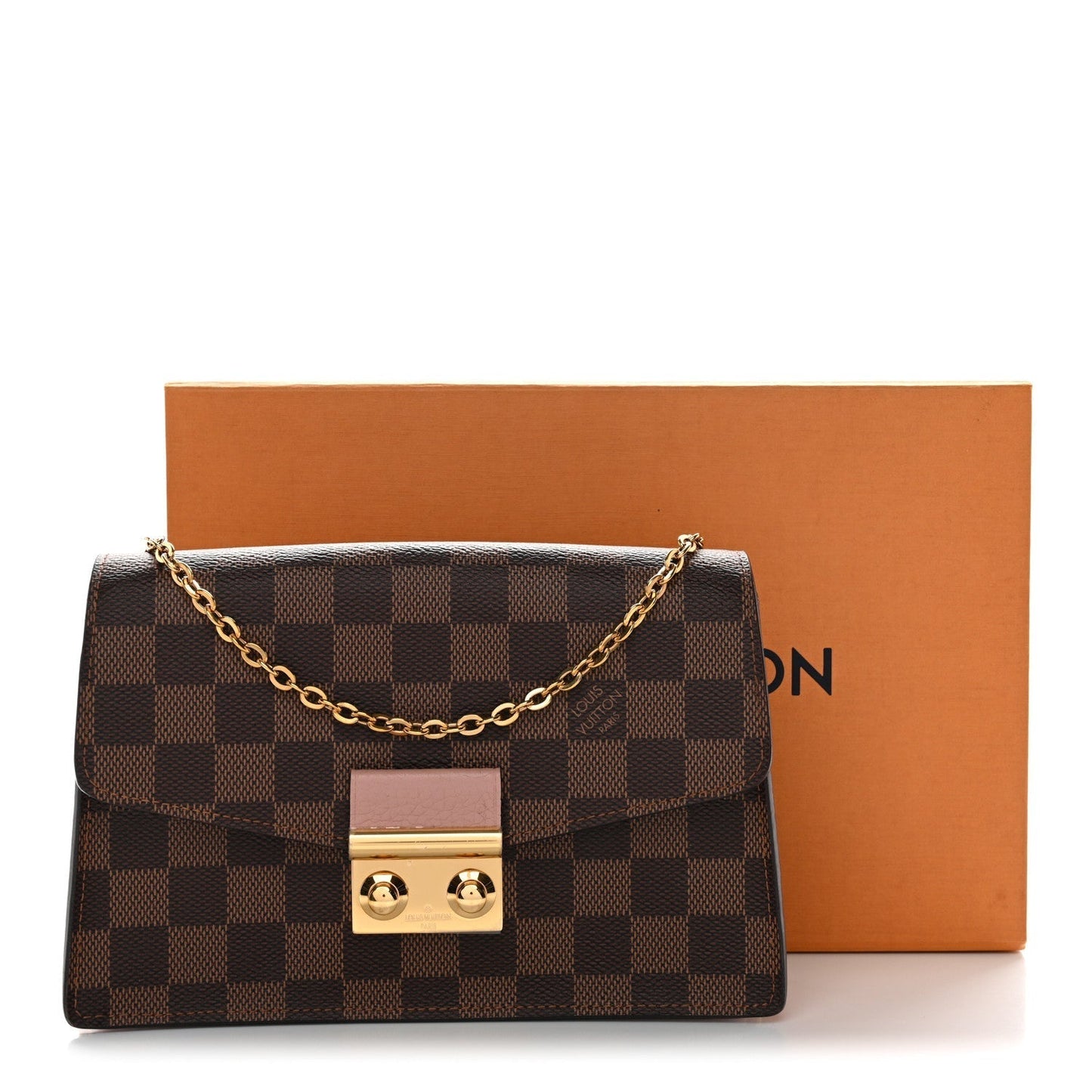 Damier Ebene Croisette Chain Wallet Magnolia