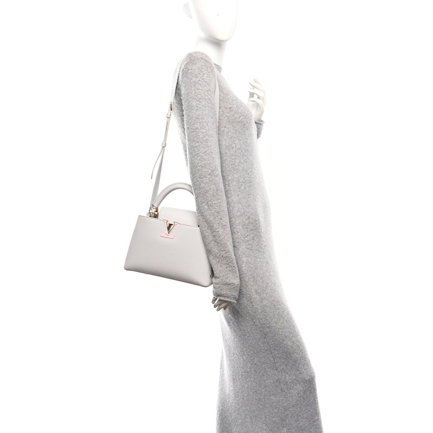 Taurillon Enamel Flower Padlock Chain Capucines BB Silver Sea