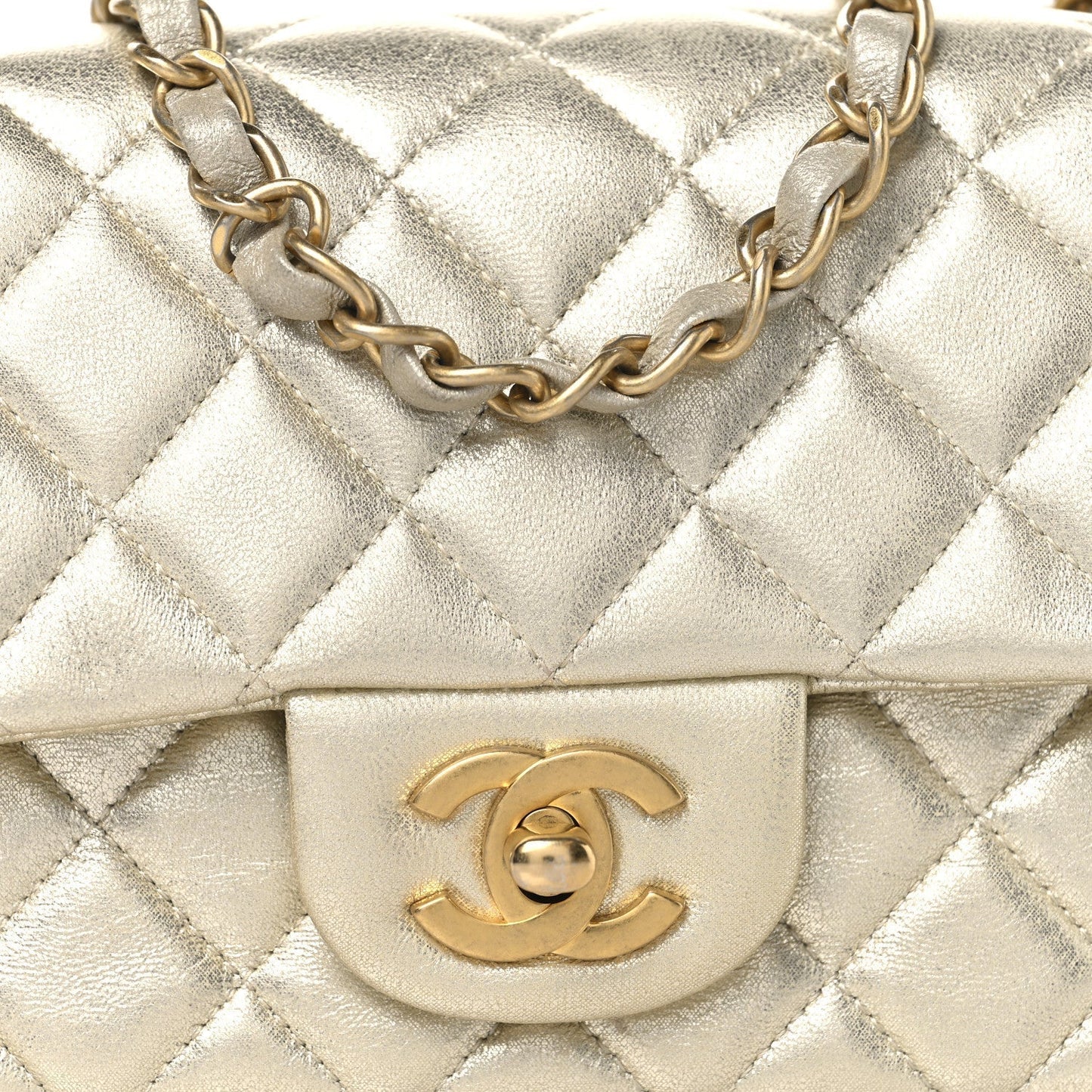 Metallic Lambskin Quilted Mini Rectangular Flap Gold