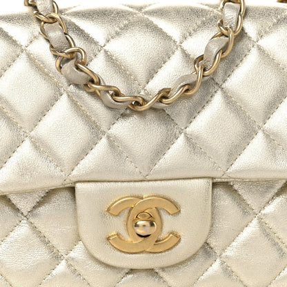 Metallic Lambskin Quilted Mini Rectangular Flap Gold