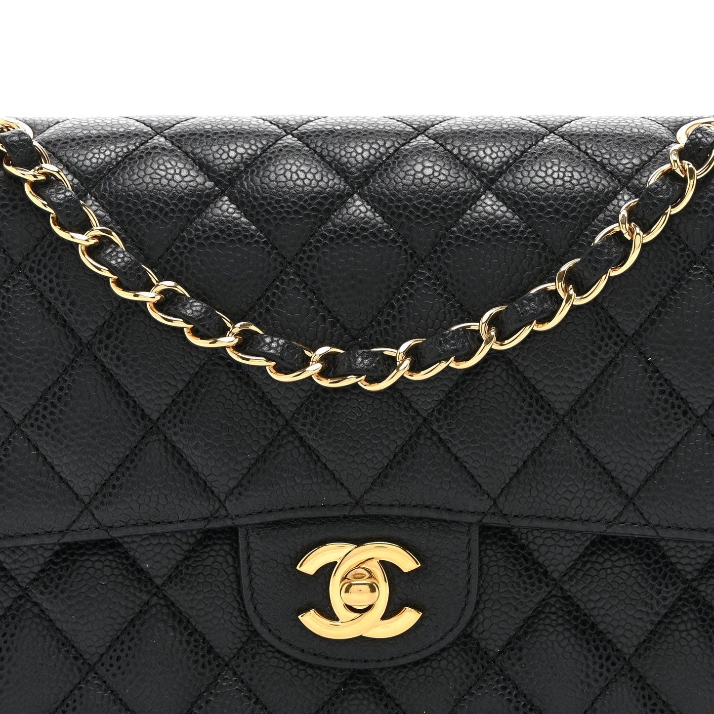 Caviar Quilted Medium Double Flap Black