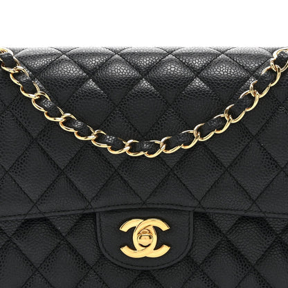 Caviar Quilted Medium Double Flap Black