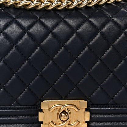 Lambskin Quilted Medium Boy Flap Dark Navy
