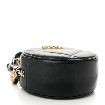 Shiny Goatskin Quilted Chanel 19 Round Clutch With Chain Black