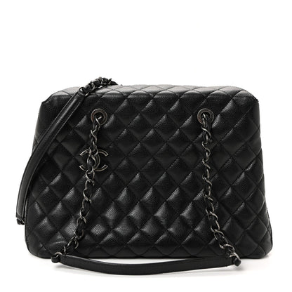 Caviar Quilted Small City Shopping Tote Black