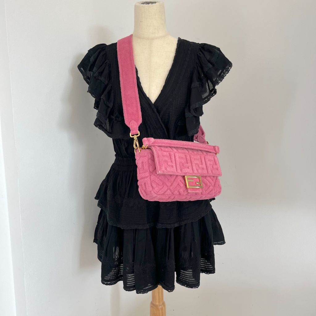 Fendi pink terry cloth medium baguette bag