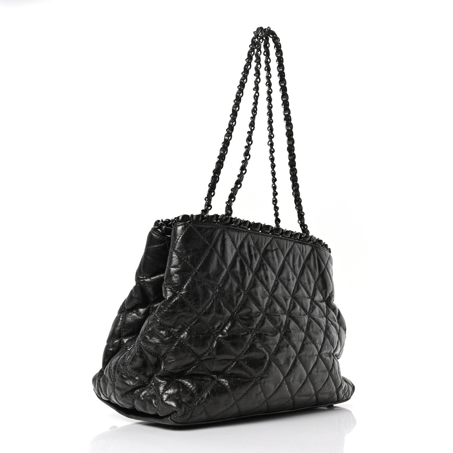 Metallic Aged Calfskin Quilted Small Chain Me Tote Dark Silver