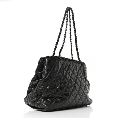 Metallic Aged Calfskin Quilted Small Chain Me Tote Dark Silver