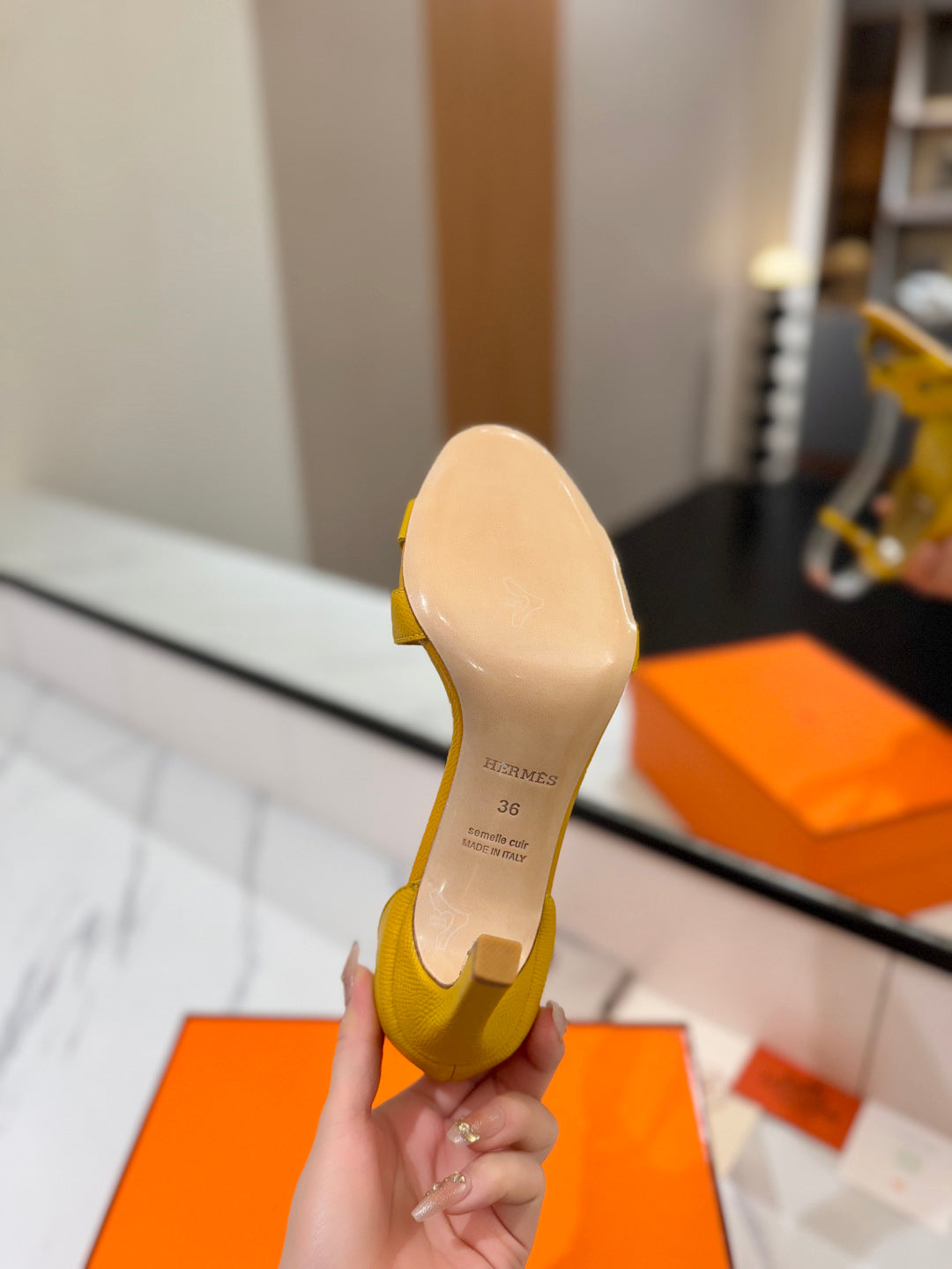 HM Joy Heeled Sandals Yellow Cowhide 294899