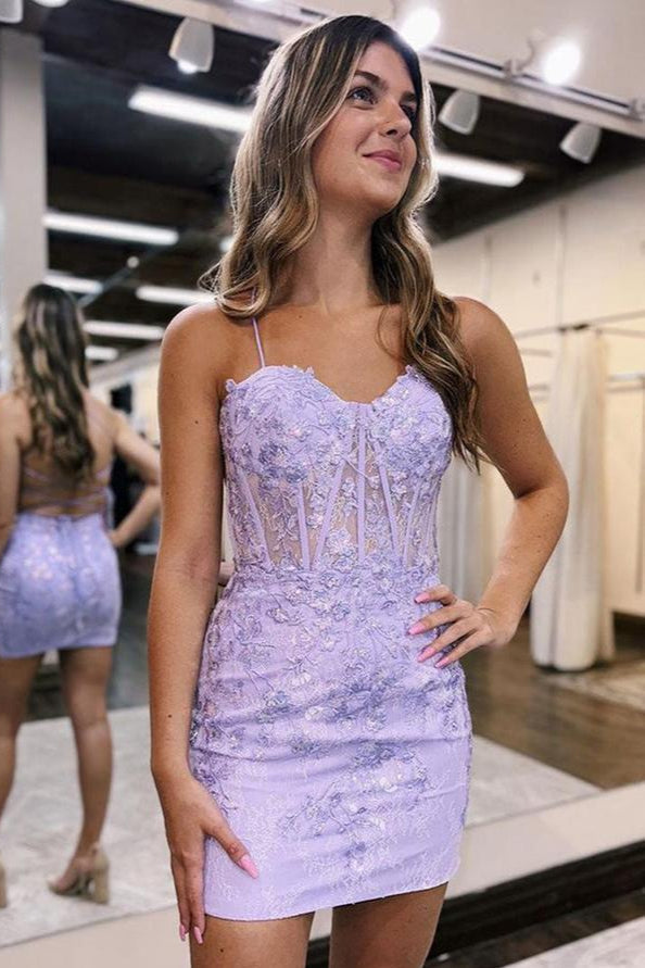 Sweetheart Sequined Appliqued Sheer Tulle Sheath Mini Homecoming Dress