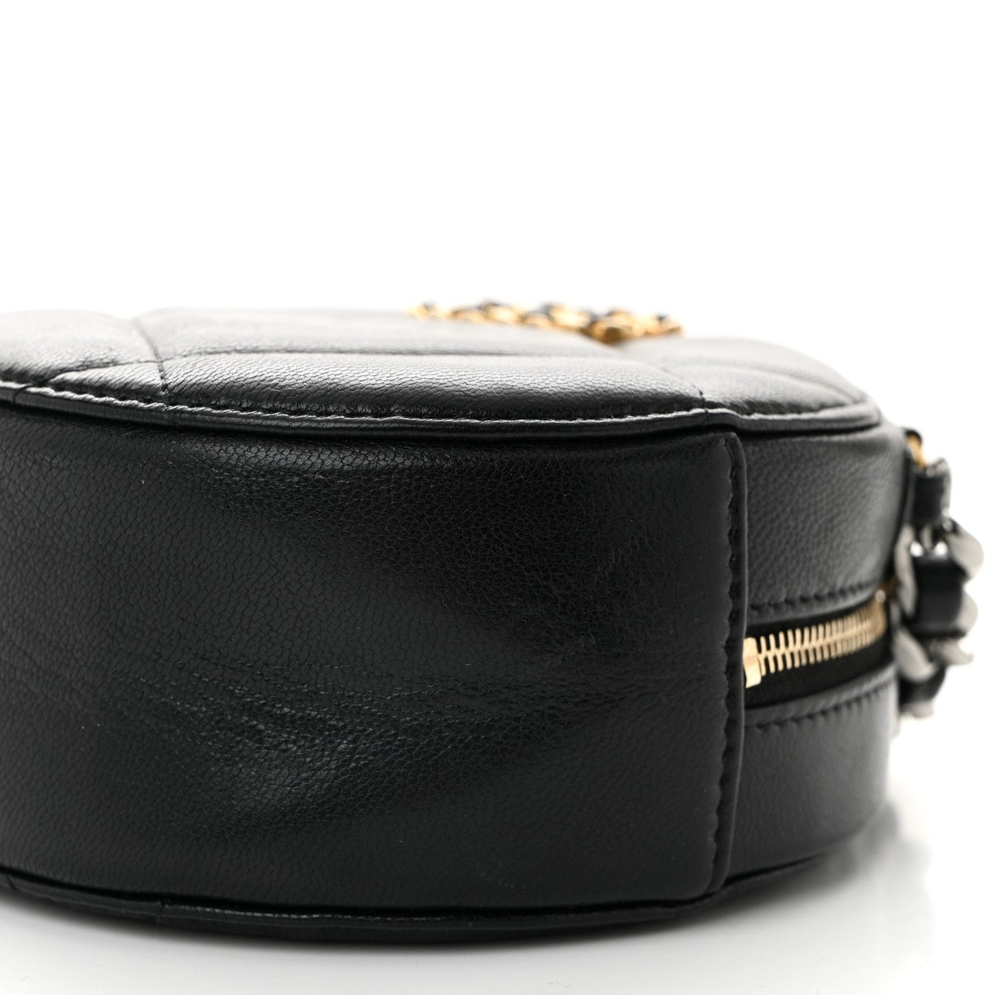 Shiny Goatskin Quilted Chanel 19 Round Clutch With Chain Black
