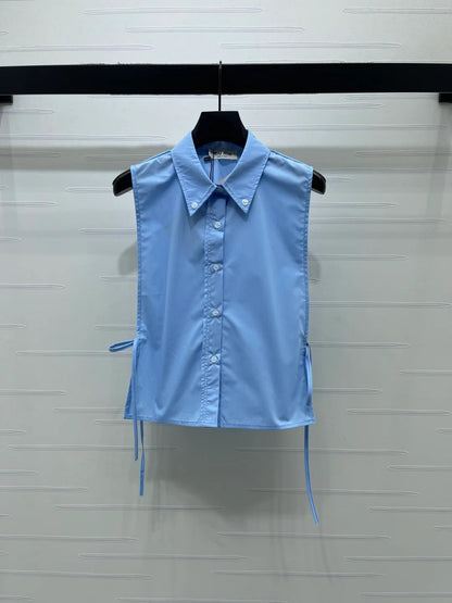 Miumiu 2026 V-neck Vest With Polo Collar Sleeveless Shirt Two-piece Set 356464