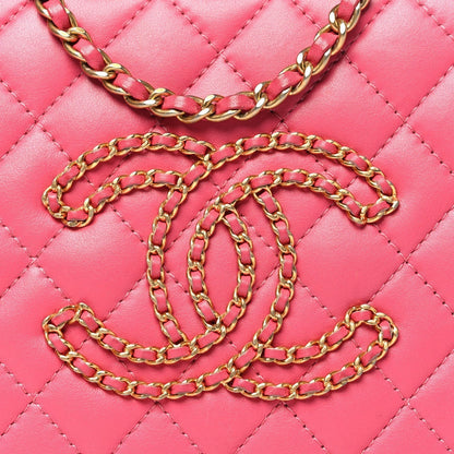 Calfskin Quilted Small CC Chain Accordion Tote Pink