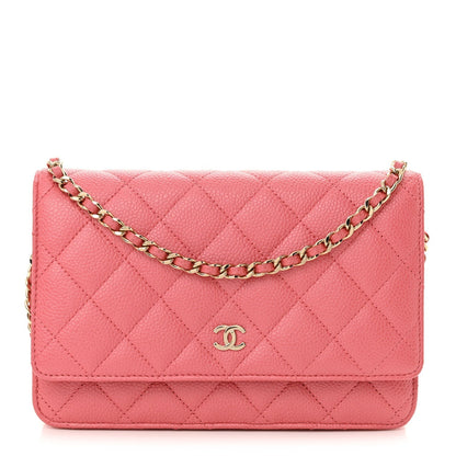 Caviar Quilted Wallet on Chain WOC Pink