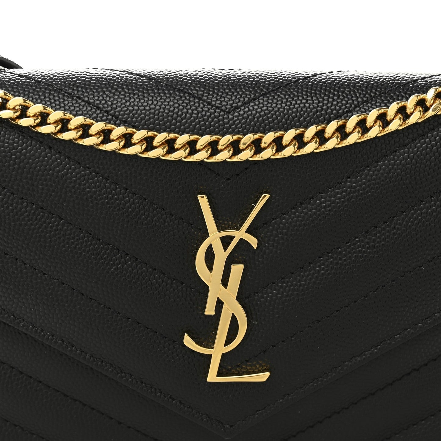 Grain De Poudre Matelasse Chevron Monogram Envelope Chain Wallet Black