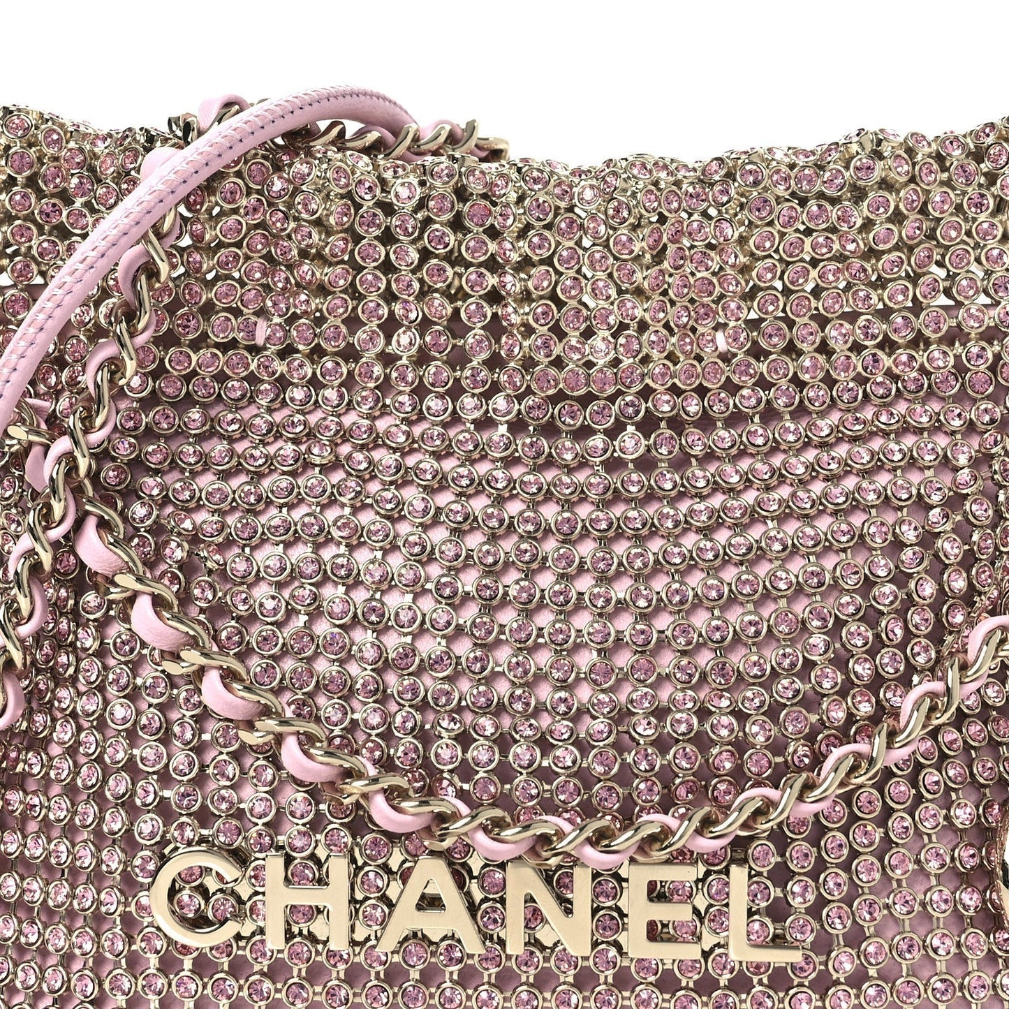 Crystal Embellished Metallic Lambskin Mini Chanel 22 Pink