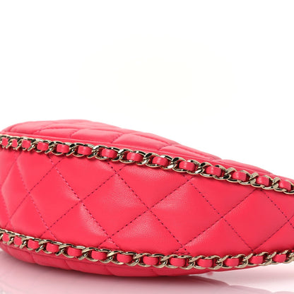 Lambskin Quilted Chain Around Hobo Pink