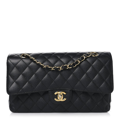 Caviar Quilted Medium Double Flap Black