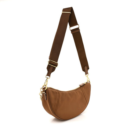 Re-Nylon Saffiano Demi-lune Shoulder Bag Brown