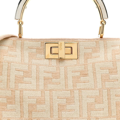 Chenille Suede Metal FF Small Peekaboo I SEE U Satchel Beige White