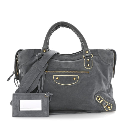 Suede Gold Metallic Edge Hardware City Gris Plomb