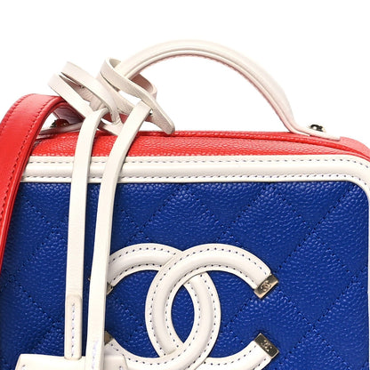 Caviar Quilted Small CC Filigree Vanity Case Blue White Red