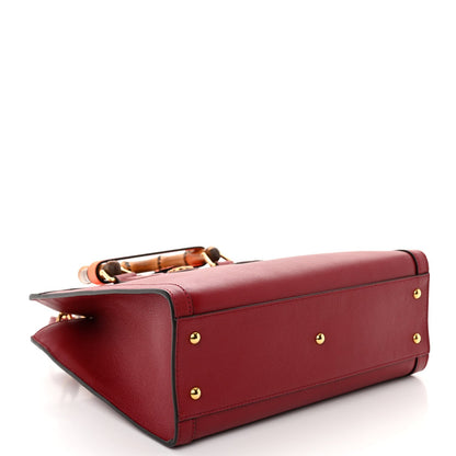 Textured Dollar Calfskin Web Small Diana Tote Bag Dark Red