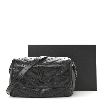 Crinkled Calfskin Matelasse Monogram Niki Body Bag Black