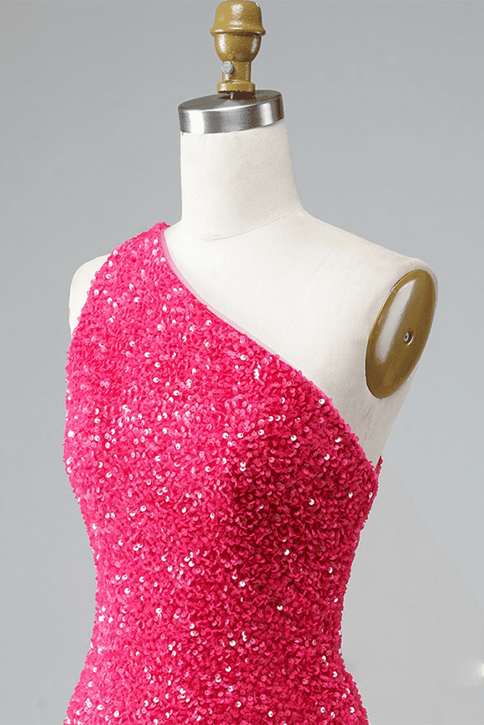 Sheath One Shoulder Straps Back Sequins Mini Homecoming Dress