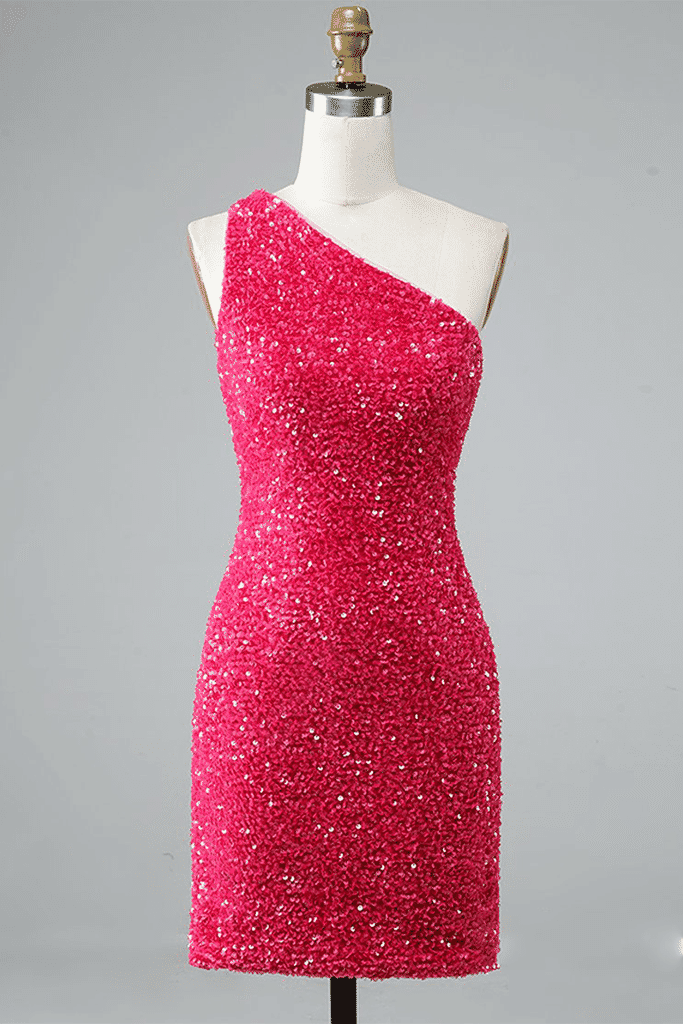 Sheath One Shoulder Straps Back Sequins Mini Homecoming Dress